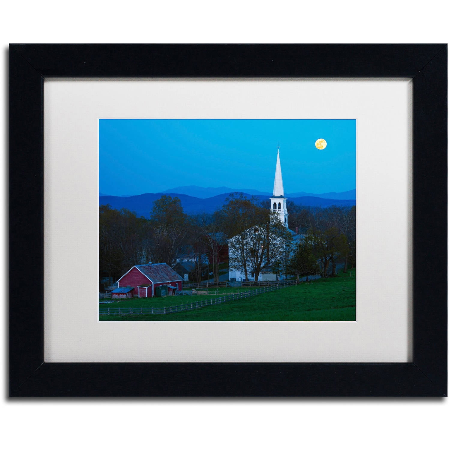Trademark Fine Art "Moonrise at Peacham" Canvas Art by Michael Blanchette Photography White Matte, Black Frame