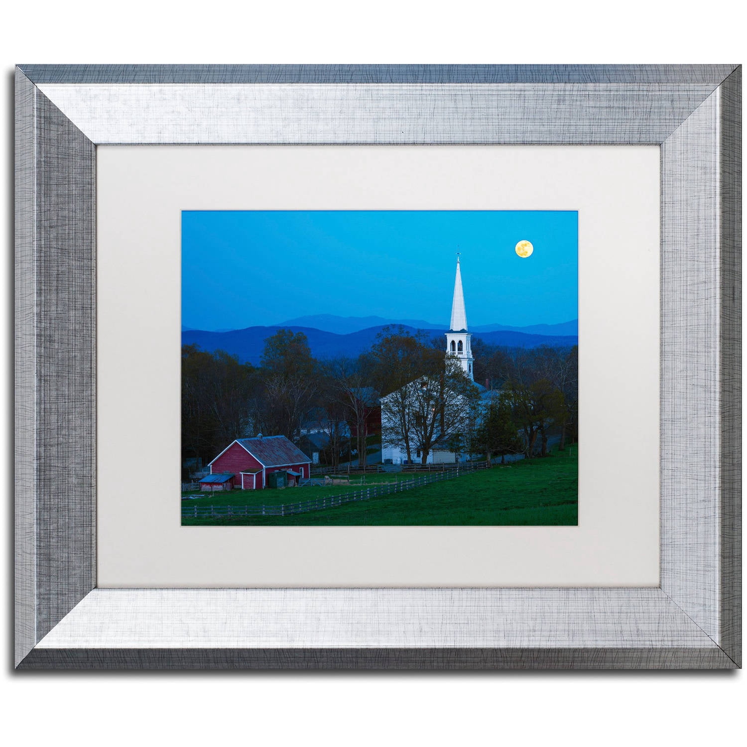 Trademark Fine Art "Moonrise at Peacham" Canvas Art by Michael Blanchette Photography White Matte, Silver Frame