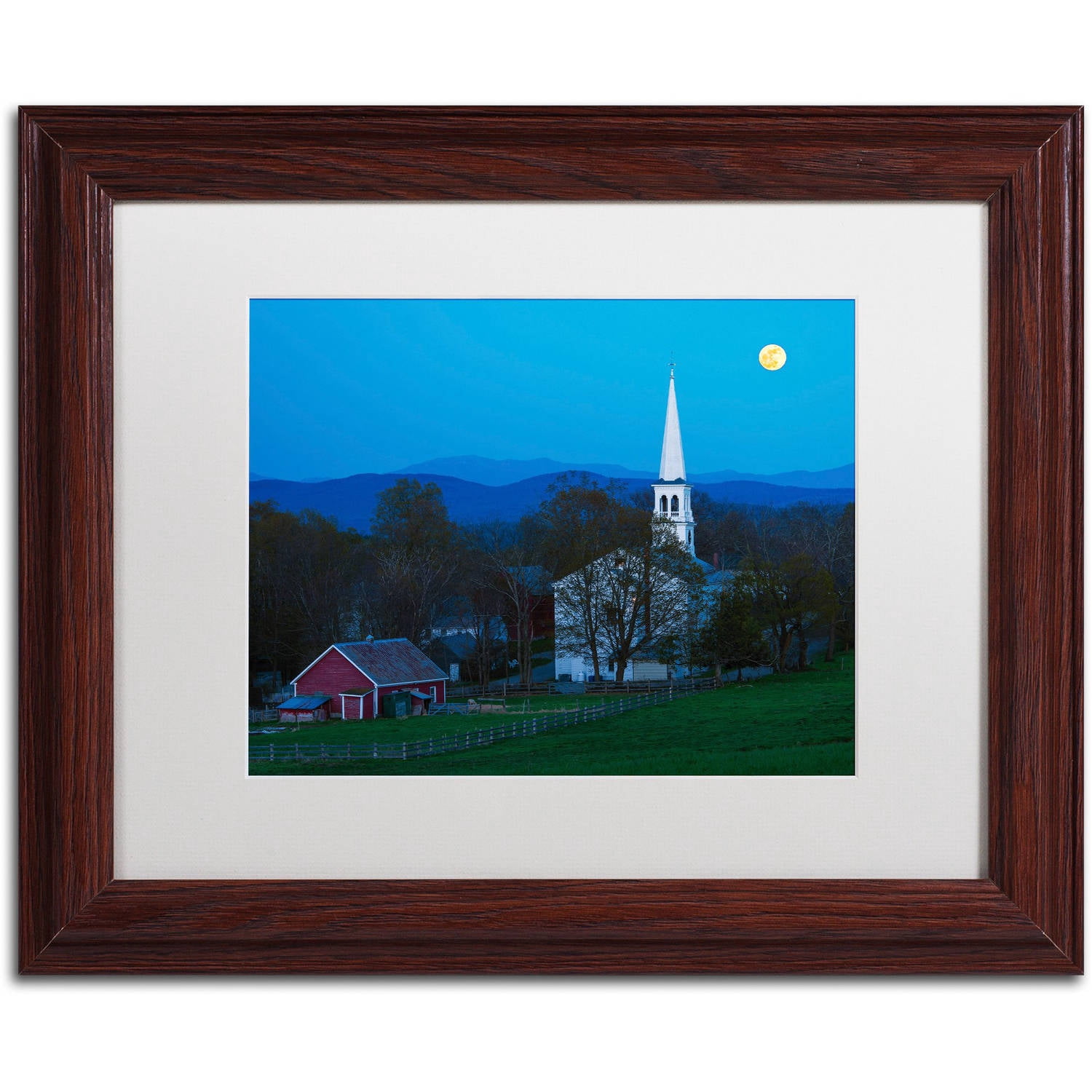 Trademark Fine Art "Moonrise at Peacham" Canvas Art by Michael Blanchette Photography White Matte, Wood Frame