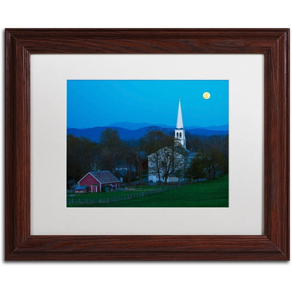 Trademark Fine Art "Moonrise at Peacham" Canvas Art by Michael Blanchette Photography White Matte, Wood Frame