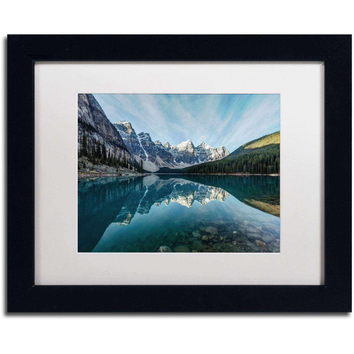 Trademark Fine Art 'Moraine Lake Reflection' Canvas Art by Pierre Leclerc, White Matte, Black Frame
