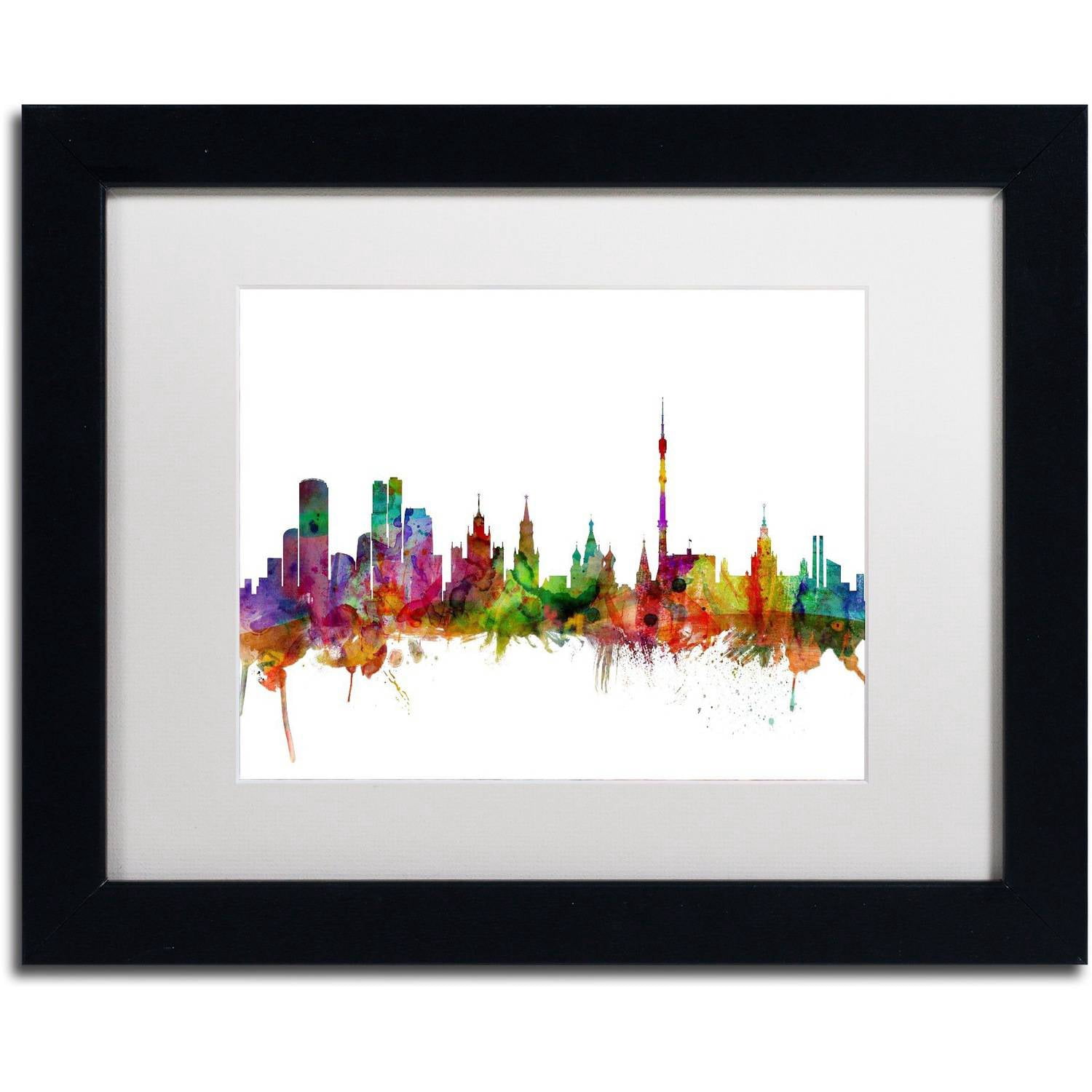 Trademark Fine Art "Moscow Russia Skyline" Canvas Art by Michael Tompsett White Matte, Black Frame
