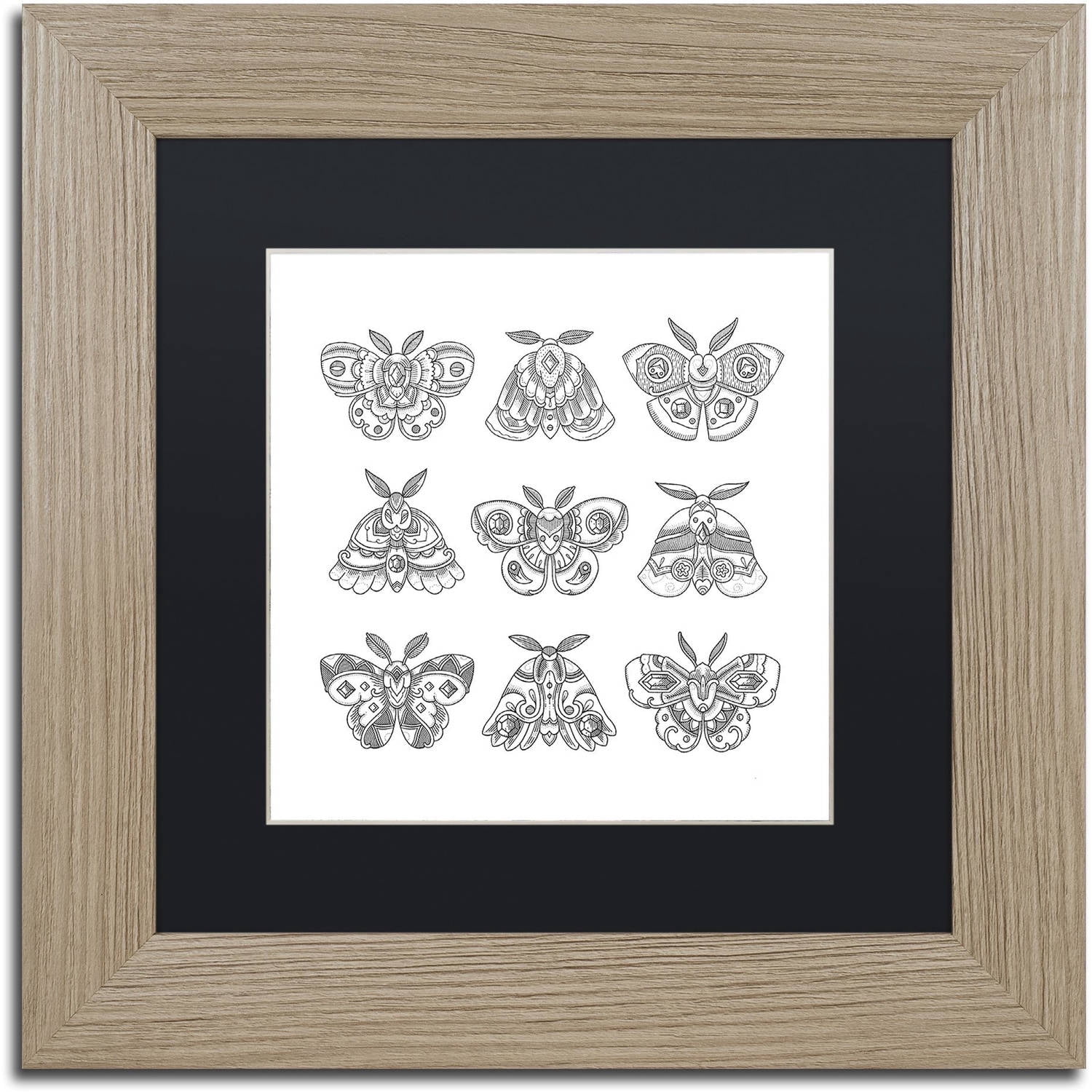 Trademark Fine Art "Moths" Canvas Art by Filippo Cardu, Black Matte, Birch Frame