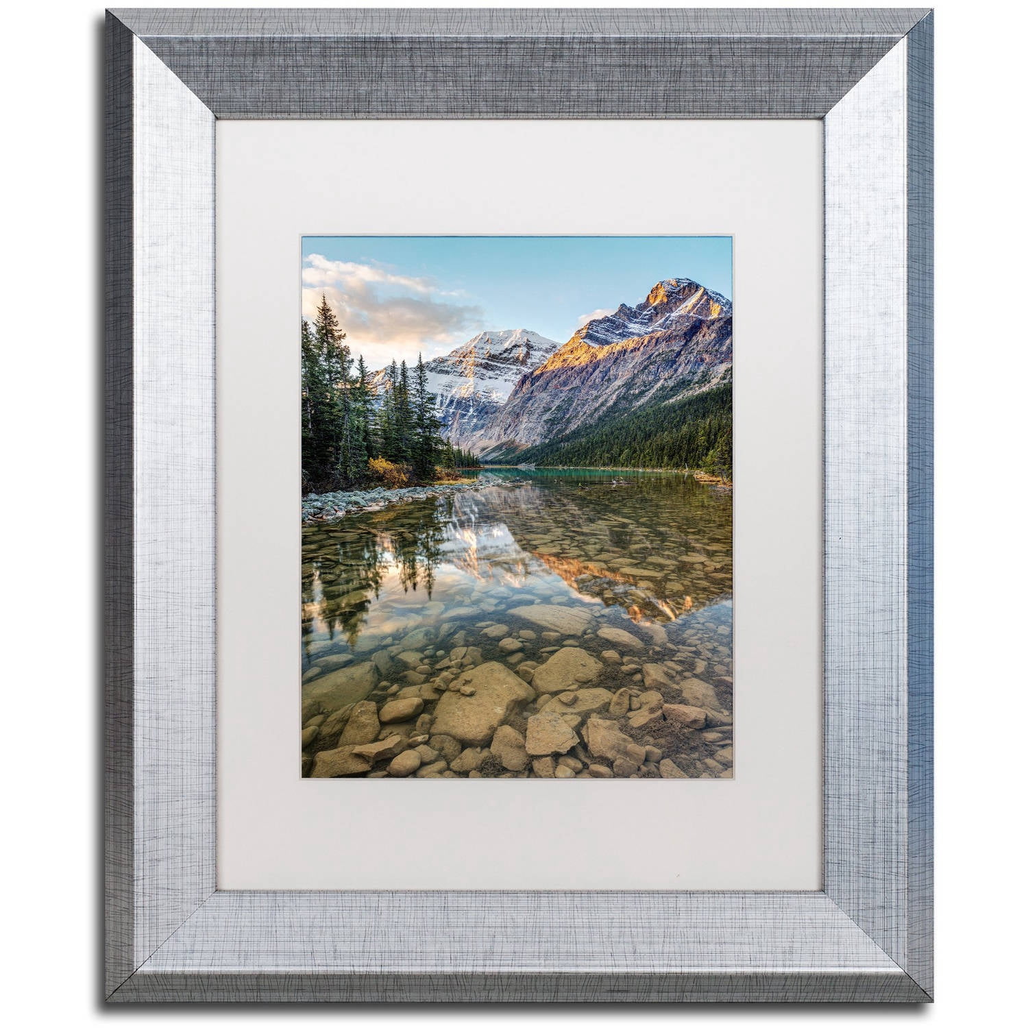Trademark Fine Art 'Mount Edith Cavell Sunrise' Canvas Art by Pierre Leclerc, White Matte, Silver Frame