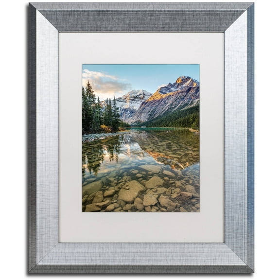 Trademark Fine Art 'Mount Edith Cavell Sunrise' Canvas Art by Pierre Leclerc, White Matte, Silver Frame