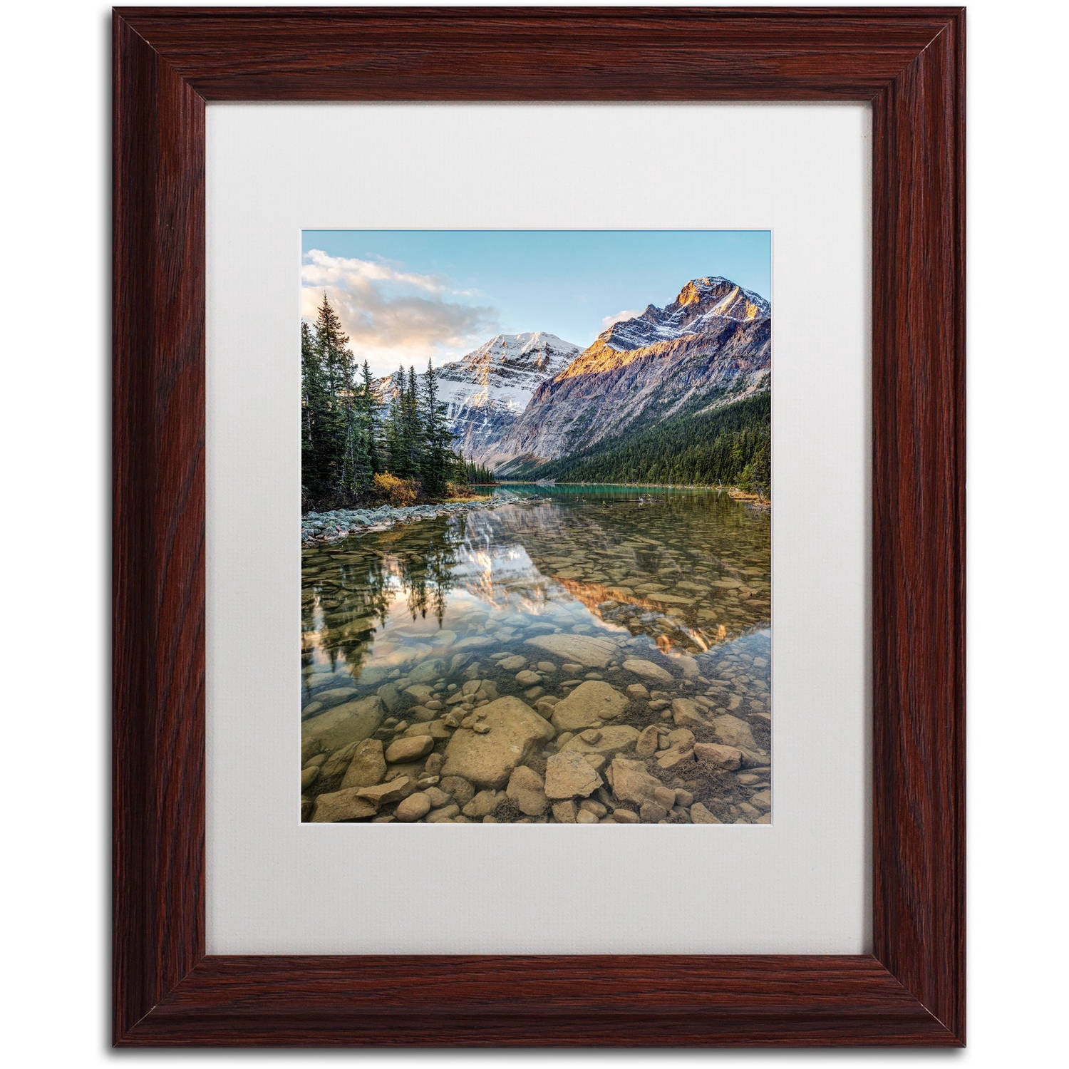 Trademark Fine Art 'Mount Edith Cavell Sunrise' Canvas Art by Pierre Leclerc, White Matte, Wood Frame