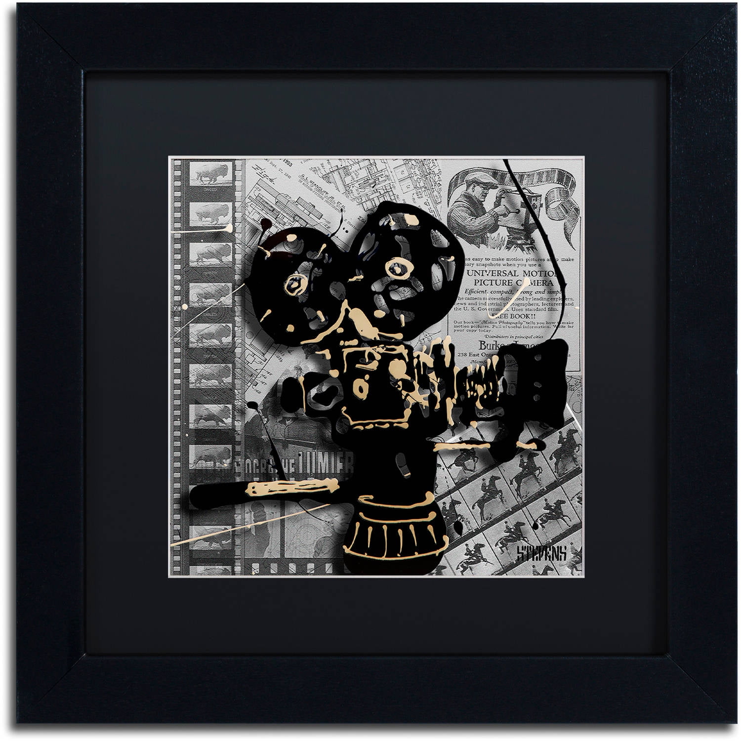 Trademark Fine Art "Movie Camera" Canvas Art by Roderick Stevens, Black Matte, Black Frame