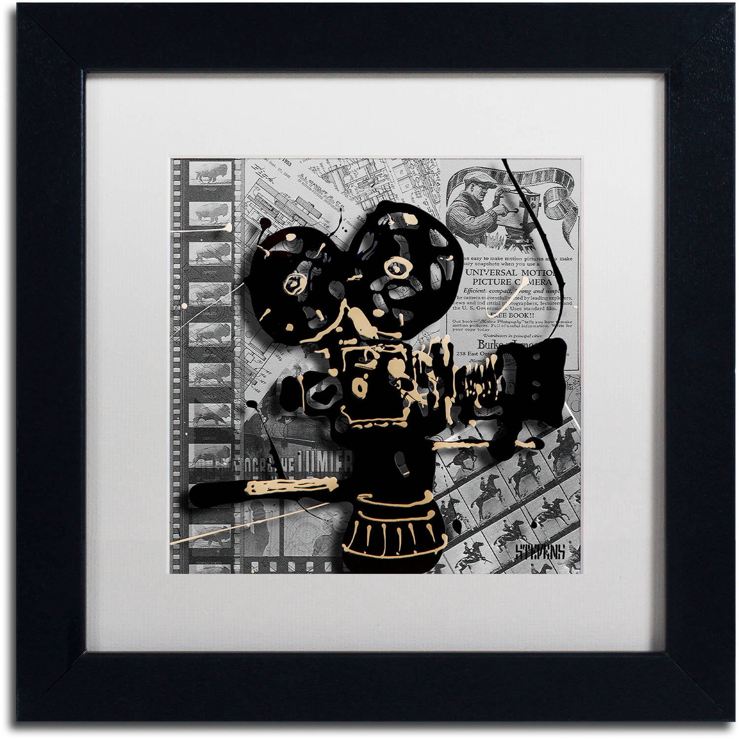 Trademark Fine Art "Movie Camera" Canvas Art by Roderick Stevens, White Matte, Black Frame