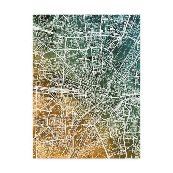 Trademark Fine Art 'Munich Germany City Map Teal Orange' Canvas Art by Michael Tompsett