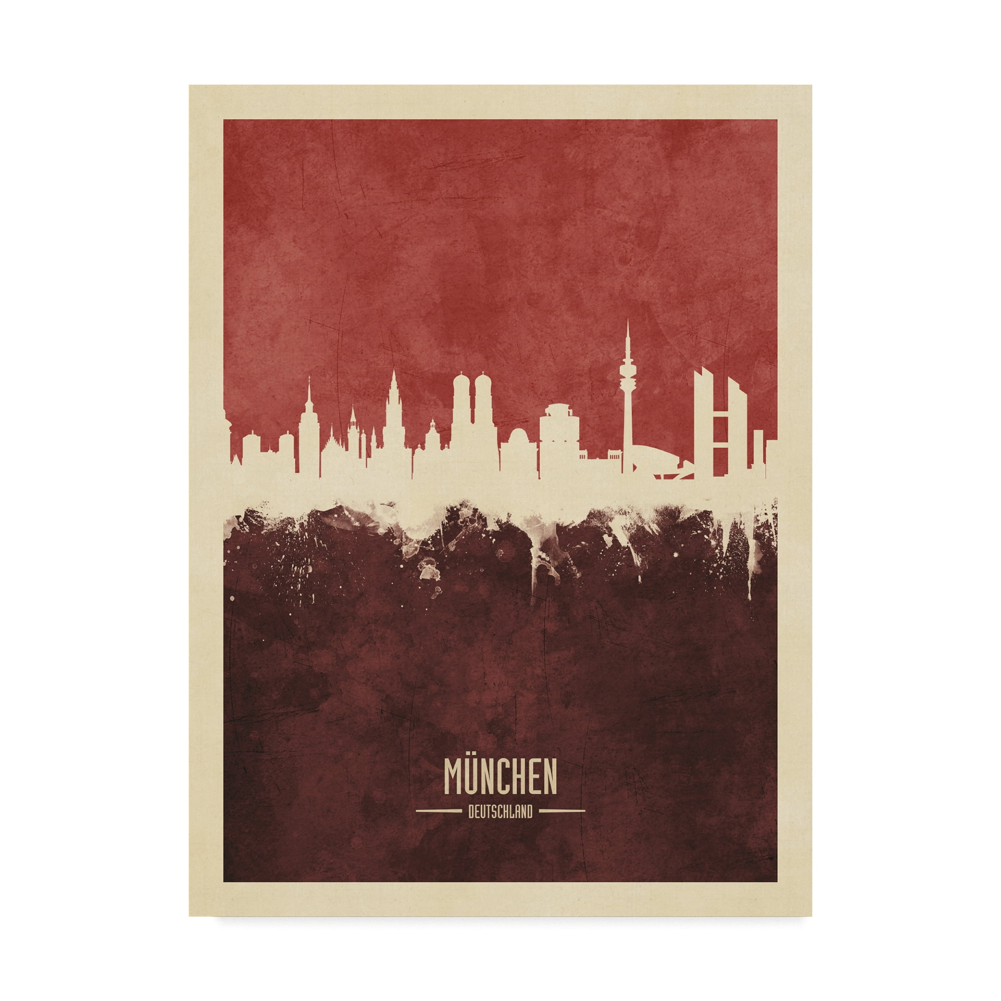 Trademark Fine Art 'Munich Germany Skyline Red II' Canvas Art by Michael Tompsett