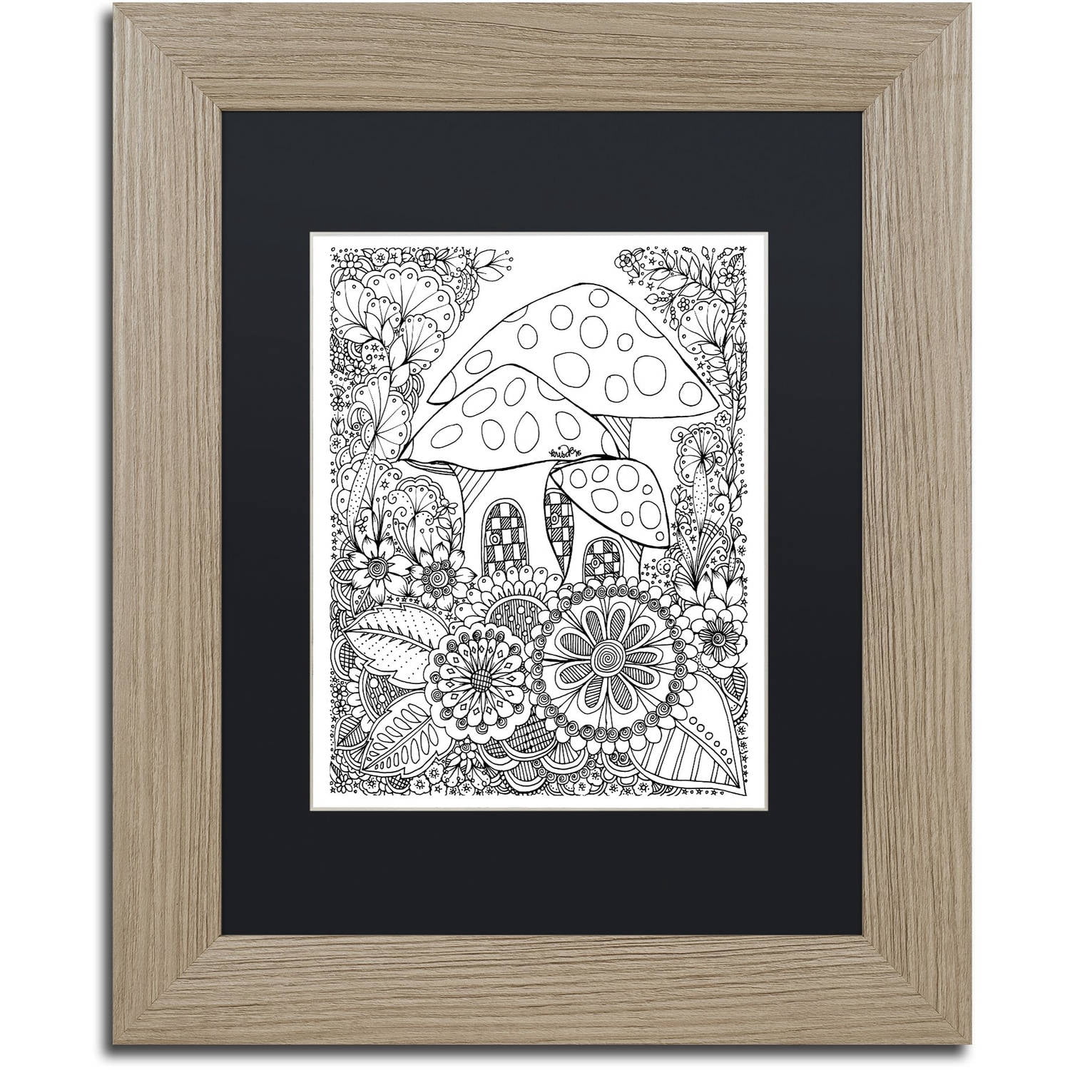 Trademark Fine Art "Mushroom House" Canvas Art by KCDoodleArt Black Matte, Birch Frame