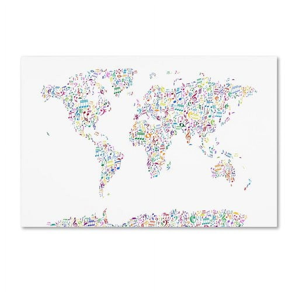 Large Multicolor Music Notes World Map Canvas Art