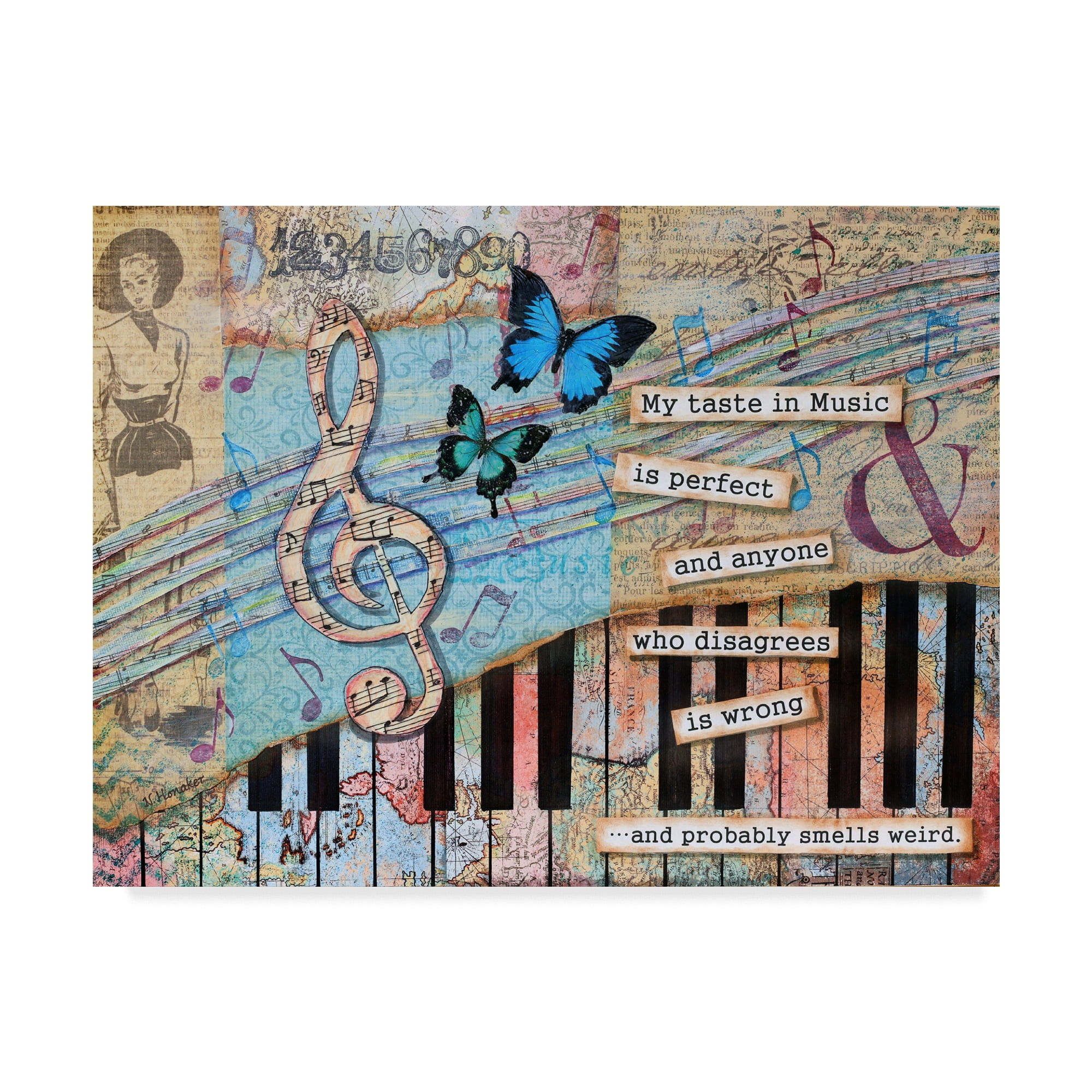 Musical Perfection Abstract Canvas Art with Piano and Butterflies