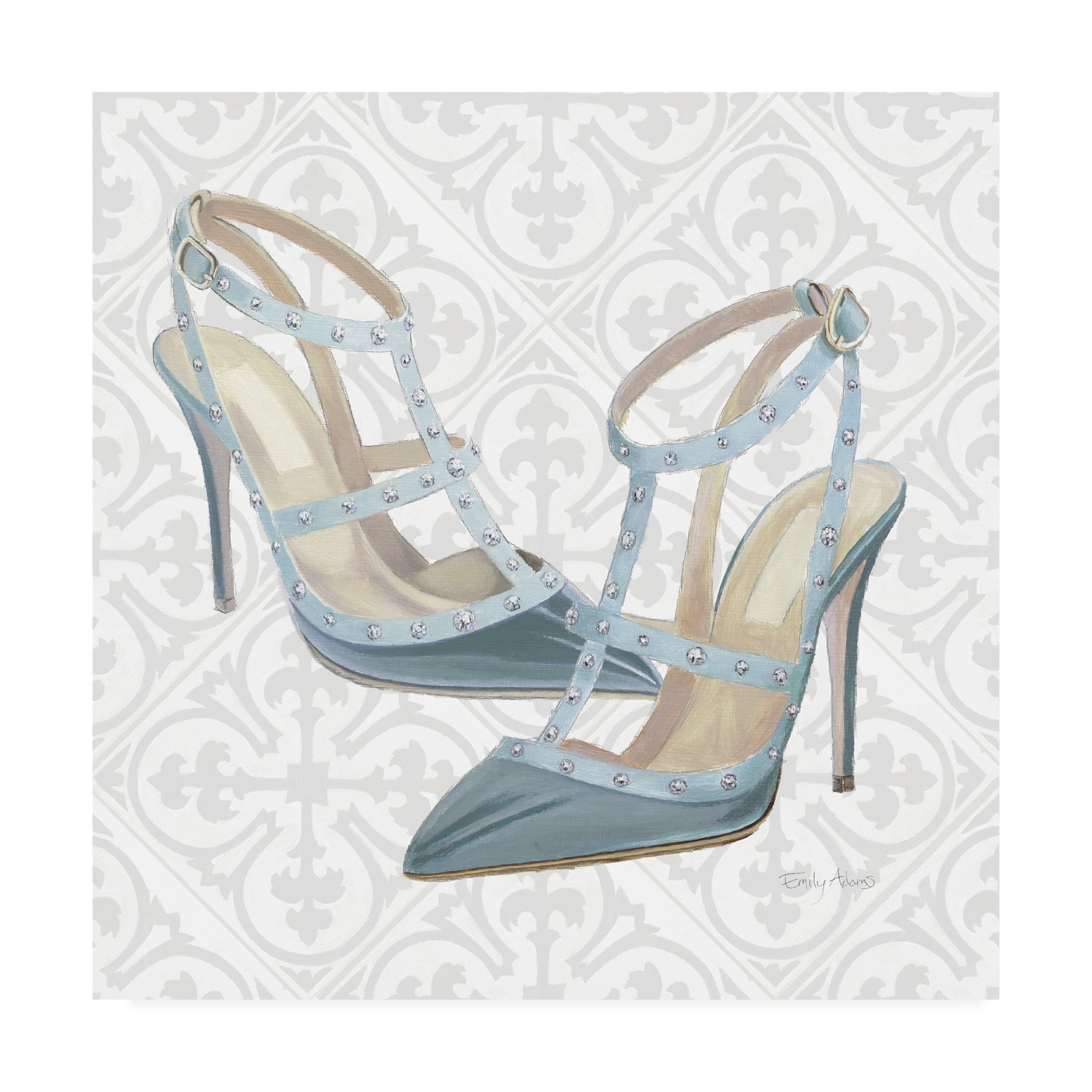 18x18 Blue High Heels Canvas Art Print with Gray and White Pattern