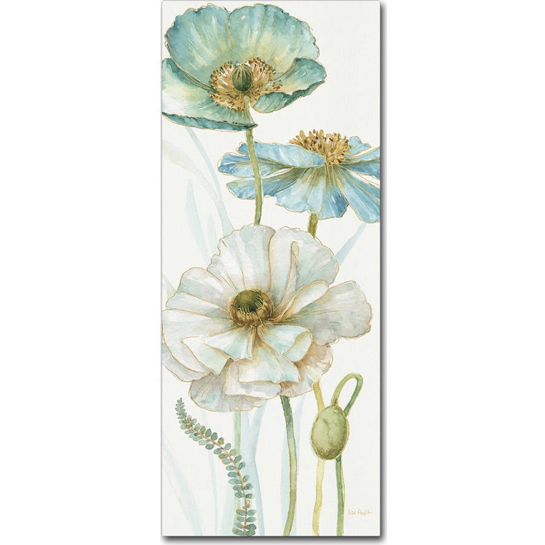 Teal and White Floral Watercolor Canvas Art, 8 x 19
