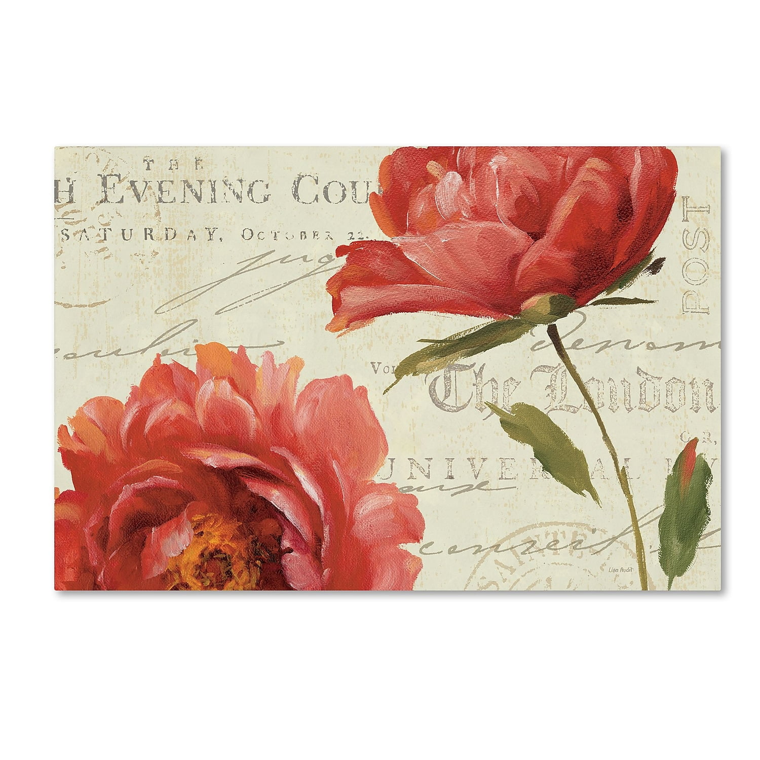 Lisa Audit Floral Script Canvas Art in Beige and Brown