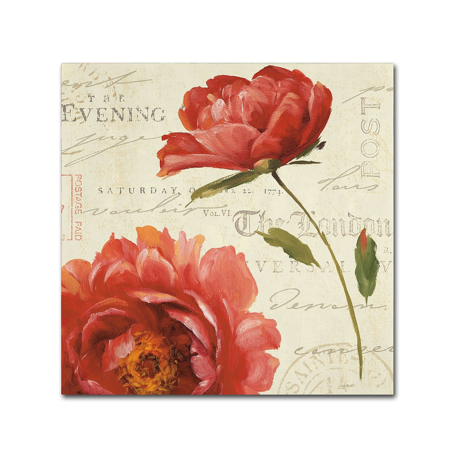 14 x 14 Red Floral Canvas Graphic Art