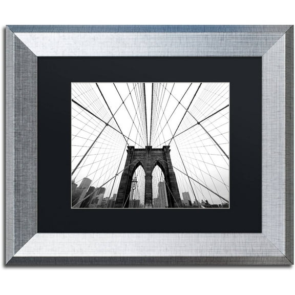 Trademark Fine Art "NYC Brooklyn Bridge" Canvas Art by Nina Papiorek Black Matte, Silver Frame