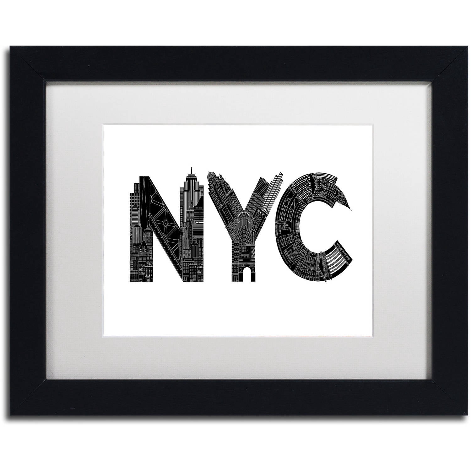 Trademark Fine Art 'NYC' Canvas Art by Robert Farkas, White Matte, Black Frame