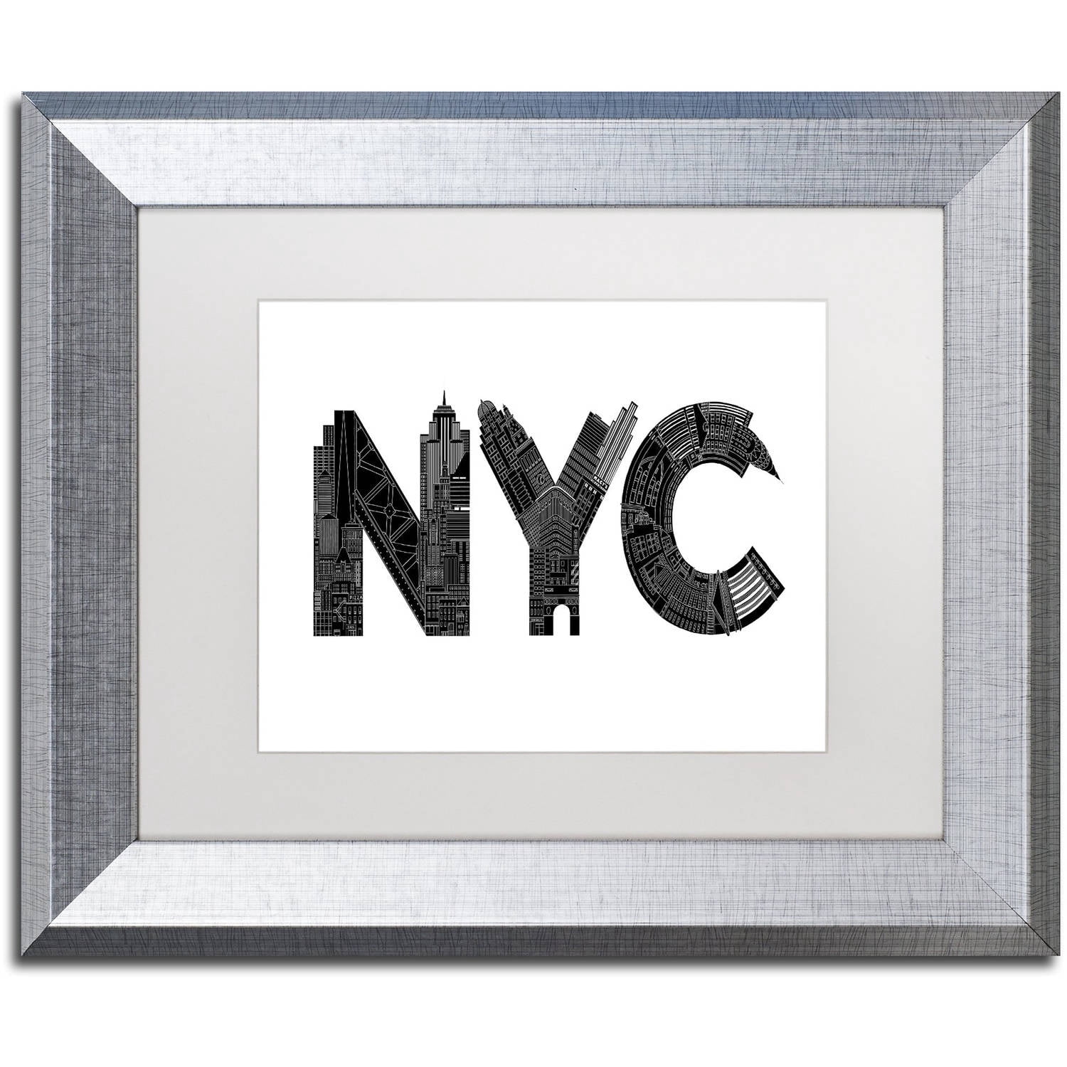 Trademark Fine Art 'NYC' Canvas Art by Robert Farkas, White Matte, Silver Frame
