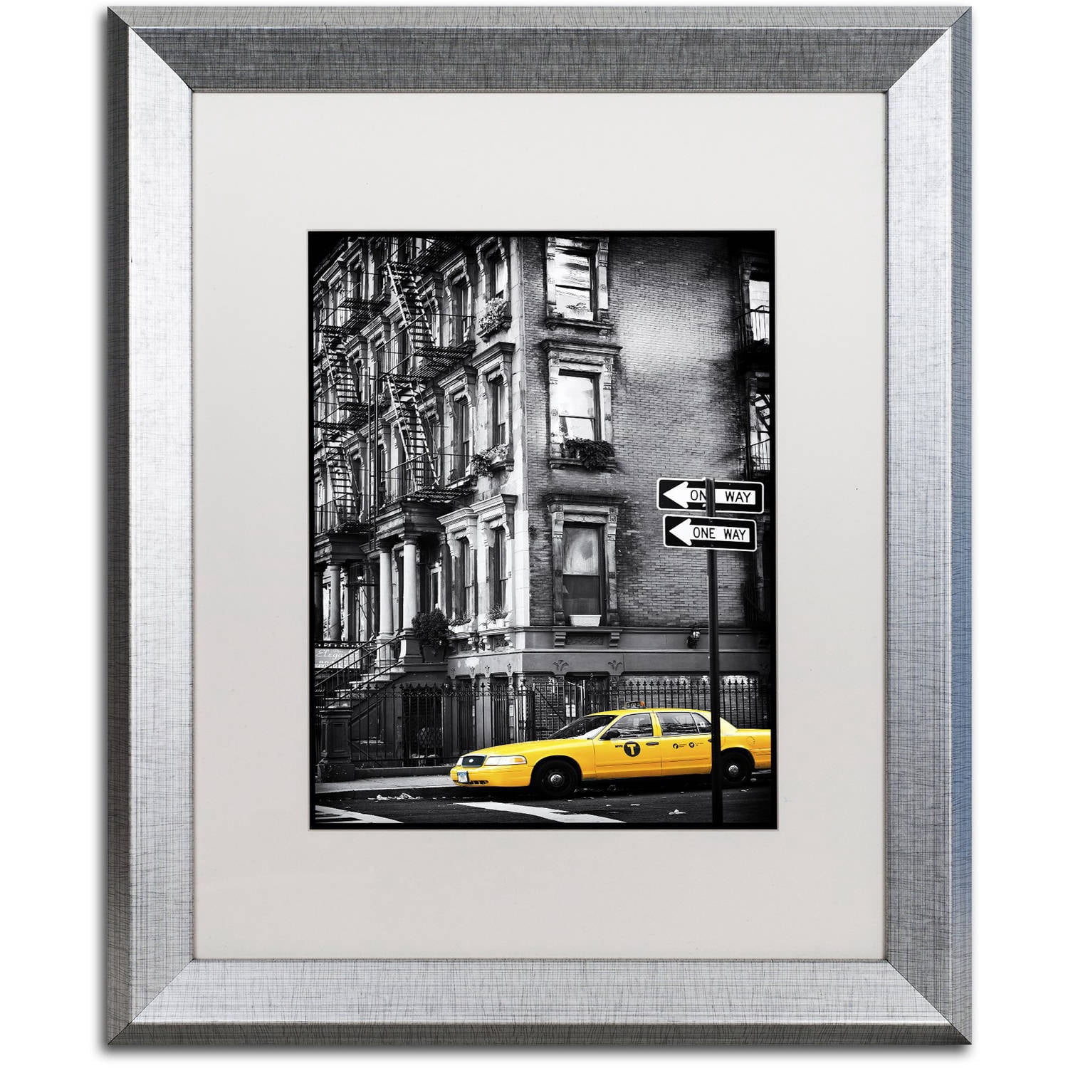Trademark Fine Art "NYC Yellow Cab" Canvas Art by Philippe Hugonnard, White Matte, Silver Frame
