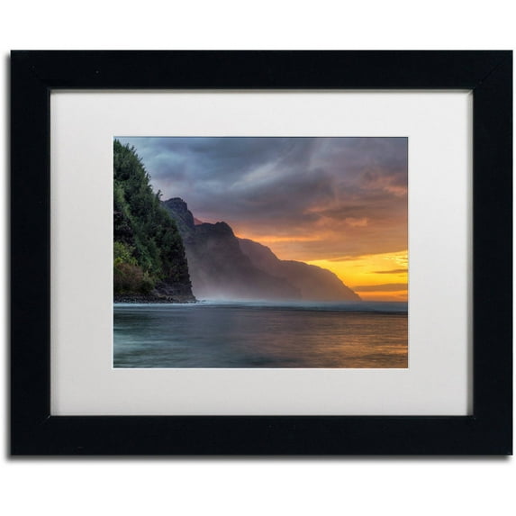 Trademark Fine Art 'Napali Sunset Kauai' Canvas Art by Pierre Leclerc, White Matte, Black Frame