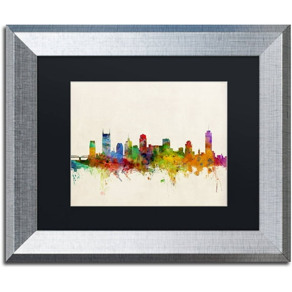 Trademark Fine Art "Nashville Skyline" Canvas Art by Michael Tompsett Black Matte, Silver Frame