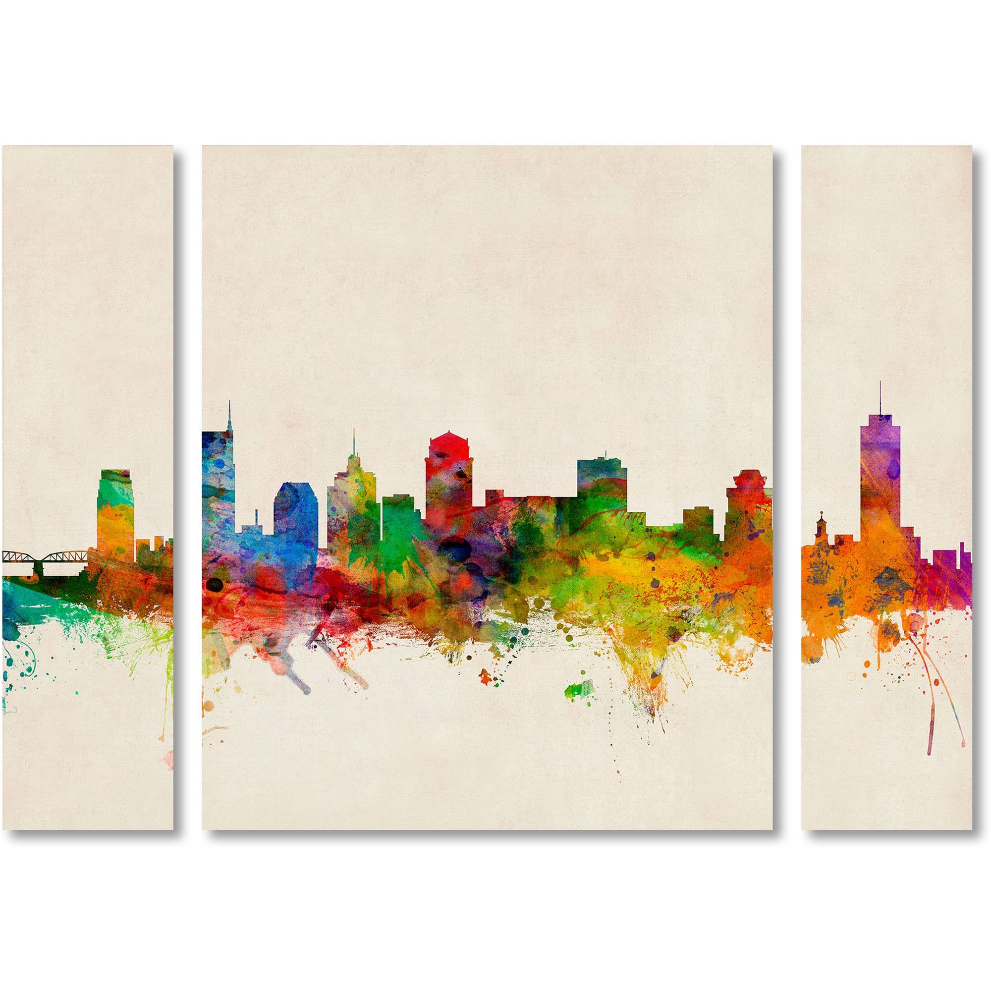 Trademark Fine Art "Nashville Skyline" Canvas Art by Michael Tompsett Three Panel Set