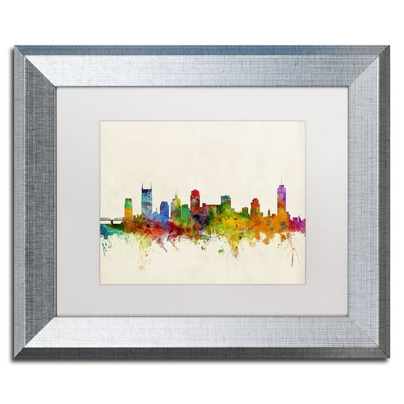 Trademark Fine Art "Nashville Skyline" Canvas Art by Michael Tompsett White Matte, Silver Frame