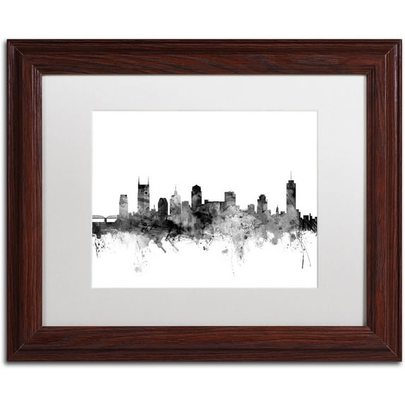 Trademark Fine Art "Nashville TN Skyline B&W" Canvas Art by Michael Tompsett, White Matte, Wood Frame