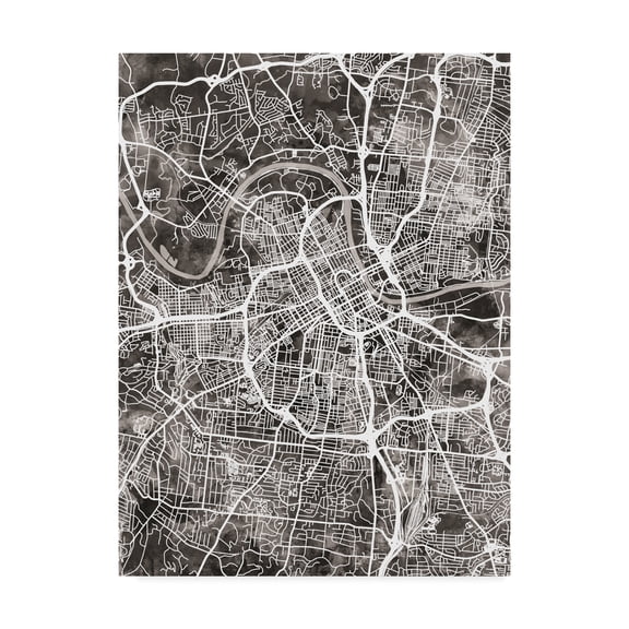 Trademark Fine Art 'Nashville Tennessee City Map Black' Canvas Art by Michael Tompsett
