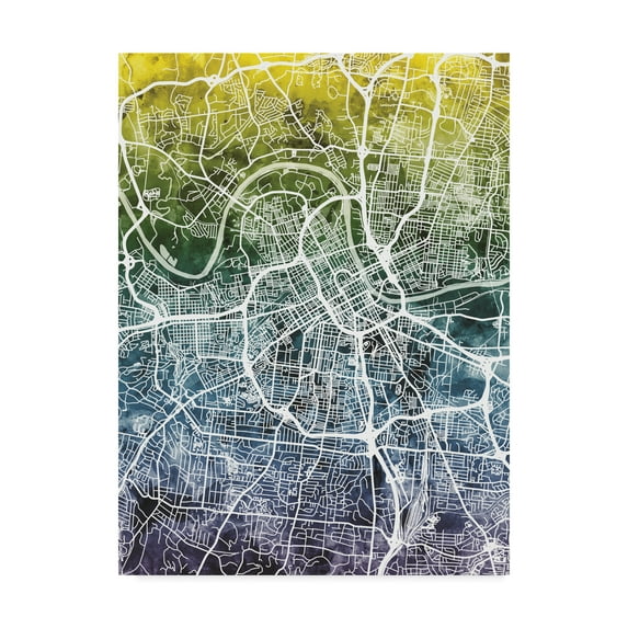 Trademark Fine Art 'Nashville Tennessee City Map Blue Yellow' Canvas Art by Michael Tompsett