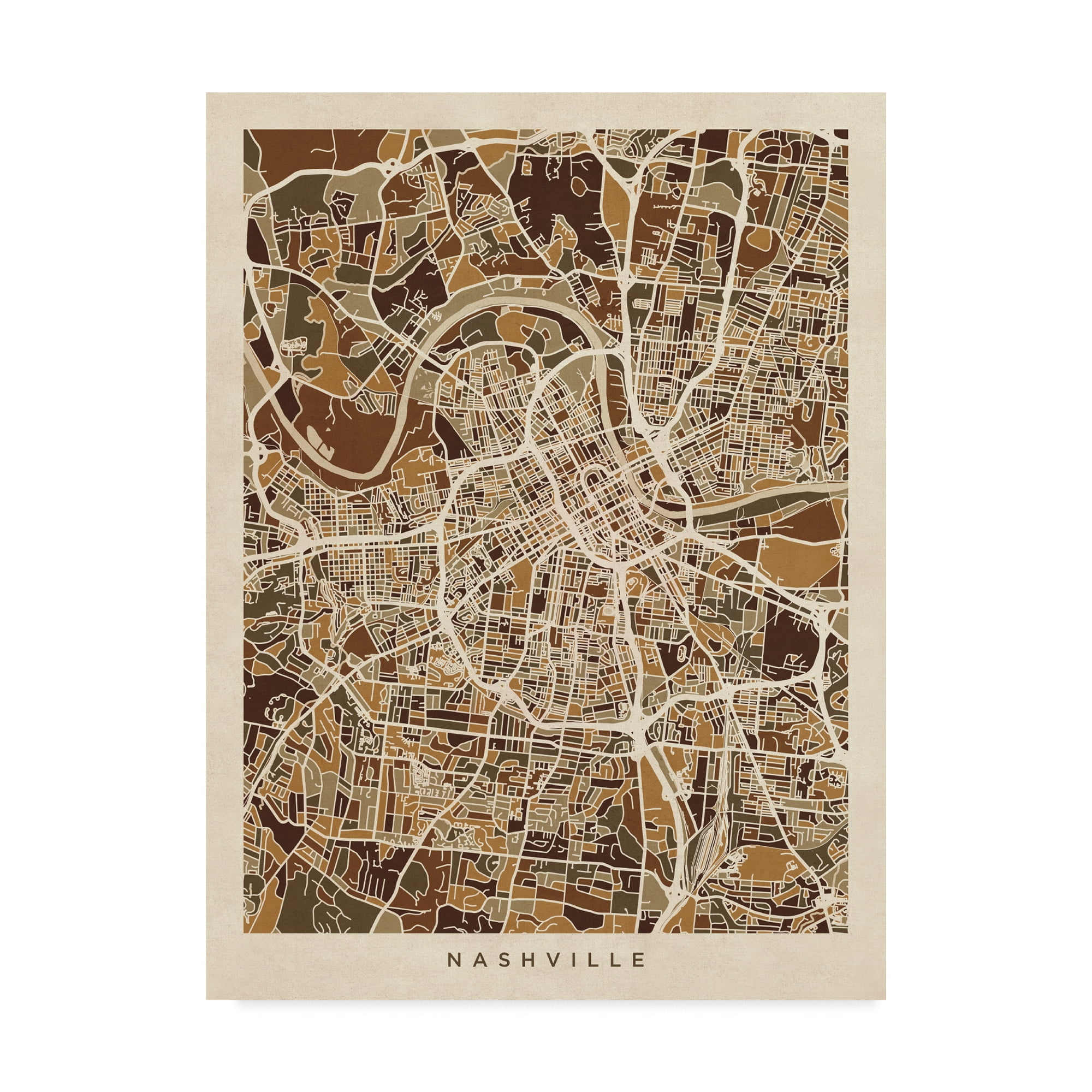 Trademark Fine Art 'Nashville Tennessee City Map Brown' Canvas Art by  Michael Tompsett - Walmart.com, image size:2000x2000