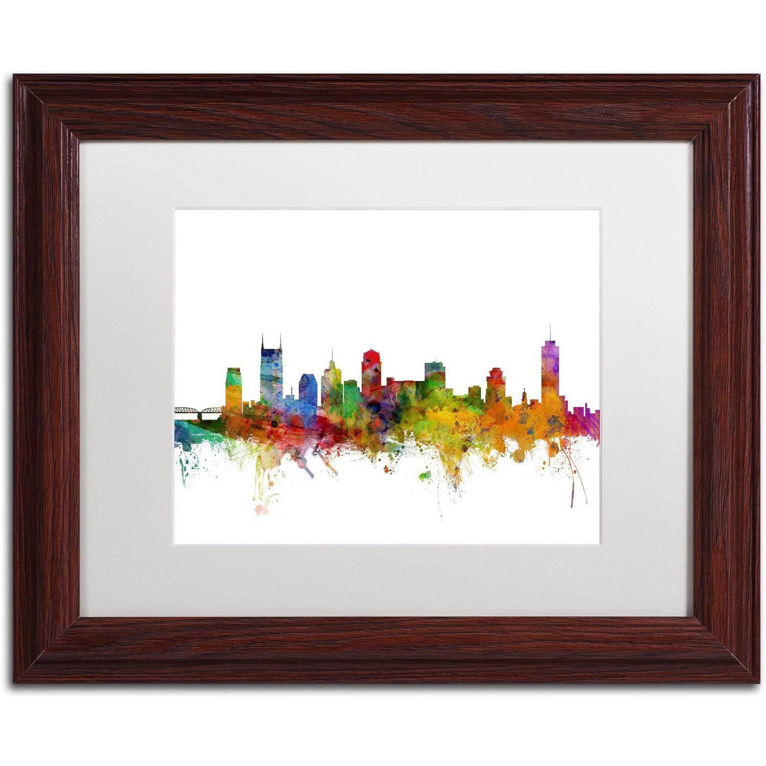 Trademark Fine Art 'Nashville Tennessee Skyline' Canvas Art by Michael Tompsett, White Matte, Wood Frame