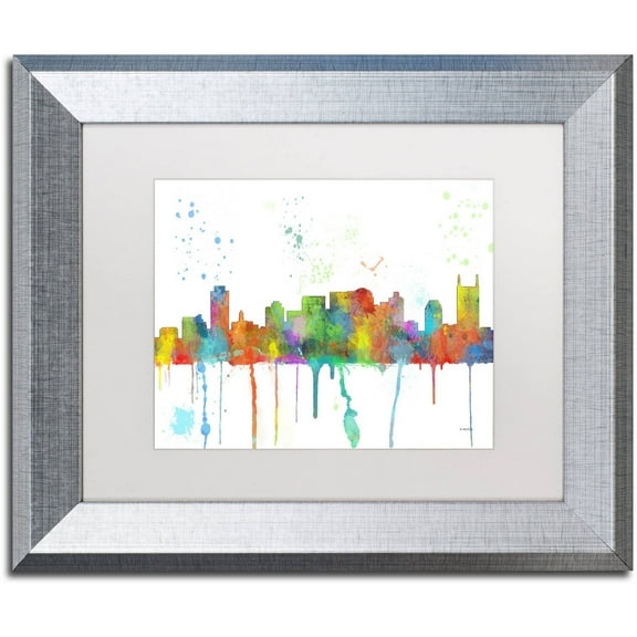 Trademark Fine Art "Nashville Tennessee Skyline Mclr-1" Canvas Art by Marlene Watson, White Matte, Silver Frame