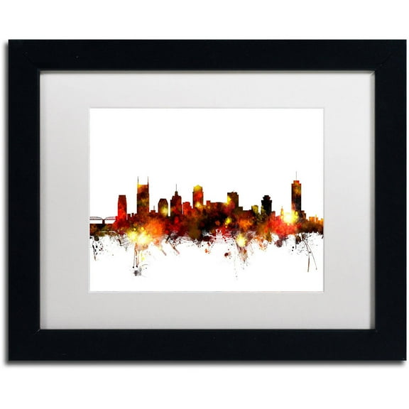 Trademark Fine Art "Nashville Tennessee Skyline Red" Canvas Art by Michael Tompsett, White Matte, Black Frame