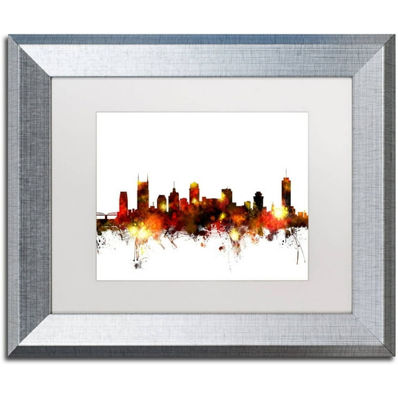 Trademark Fine Art "Nashville Tennessee Skyline Red" Canvas Art by Michael Tompsett, White Matte, Silver Frame