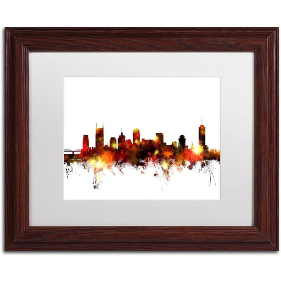 Trademark Fine Art "Nashville Tennessee Skyline Red" Canvas Art by Michael Tompsett, White Matte, Wood Frame