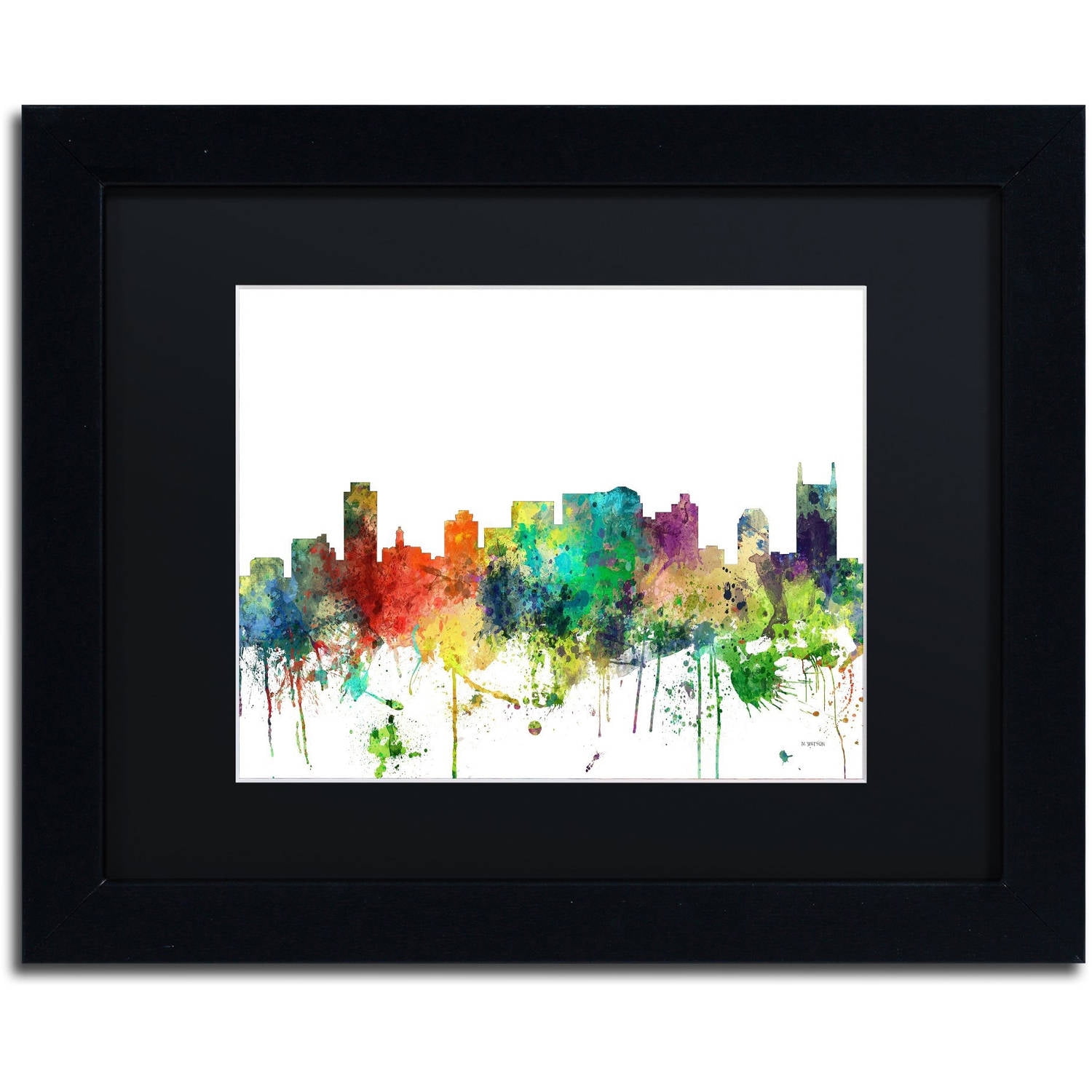 Trademark Fine Art "Nashville Tennessee Skyline SP" Canvas Art by Marlene Watson, Black Matte, Black Frame