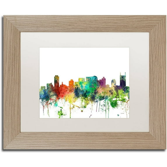 Trademark Fine Art "Nashville Tennessee Skyline SP" Canvas Art by Marlene Watson, White Matte, Birch Frame