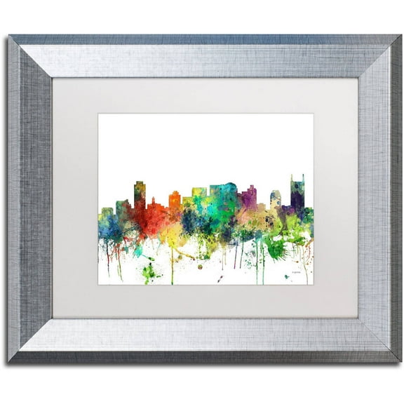 Trademark Fine Art "Nashville Tennessee Skyline SP" Canvas Art by Marlene Watson, White Matte, Silver Frame