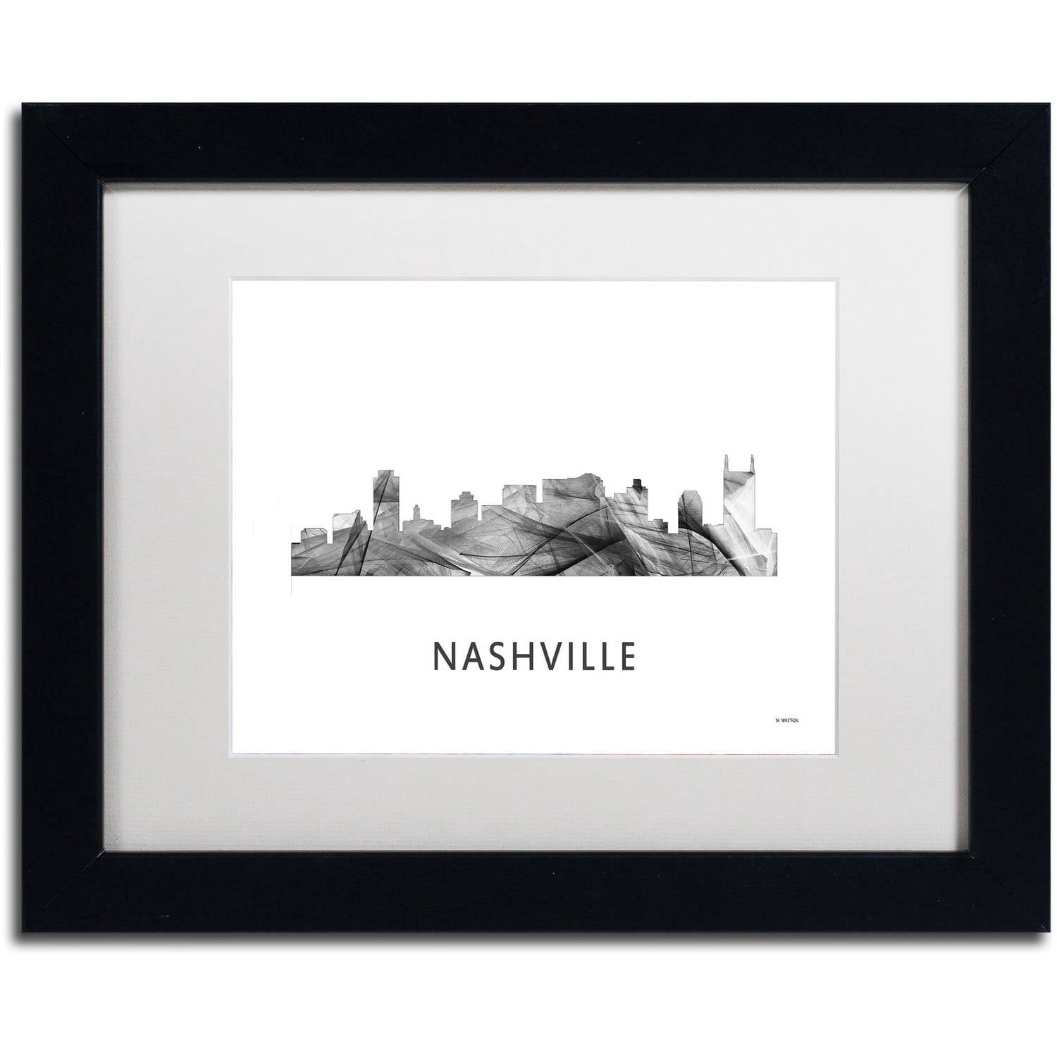 Trademark Fine Art 'Nashville Tennessee Skyline WB-BW' Canvas Art by Marlene Watson, White Matte, Black Frame