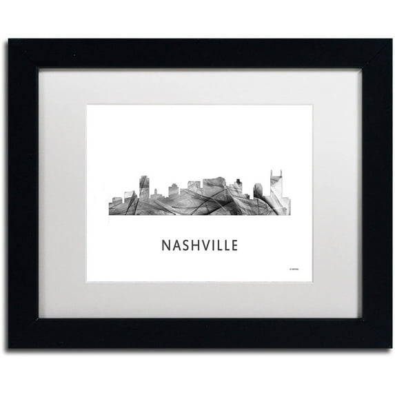 Trademark Fine Art 'Nashville Tennessee Skyline WB-BW' Canvas Art by Marlene Watson, White Matte, Black Frame