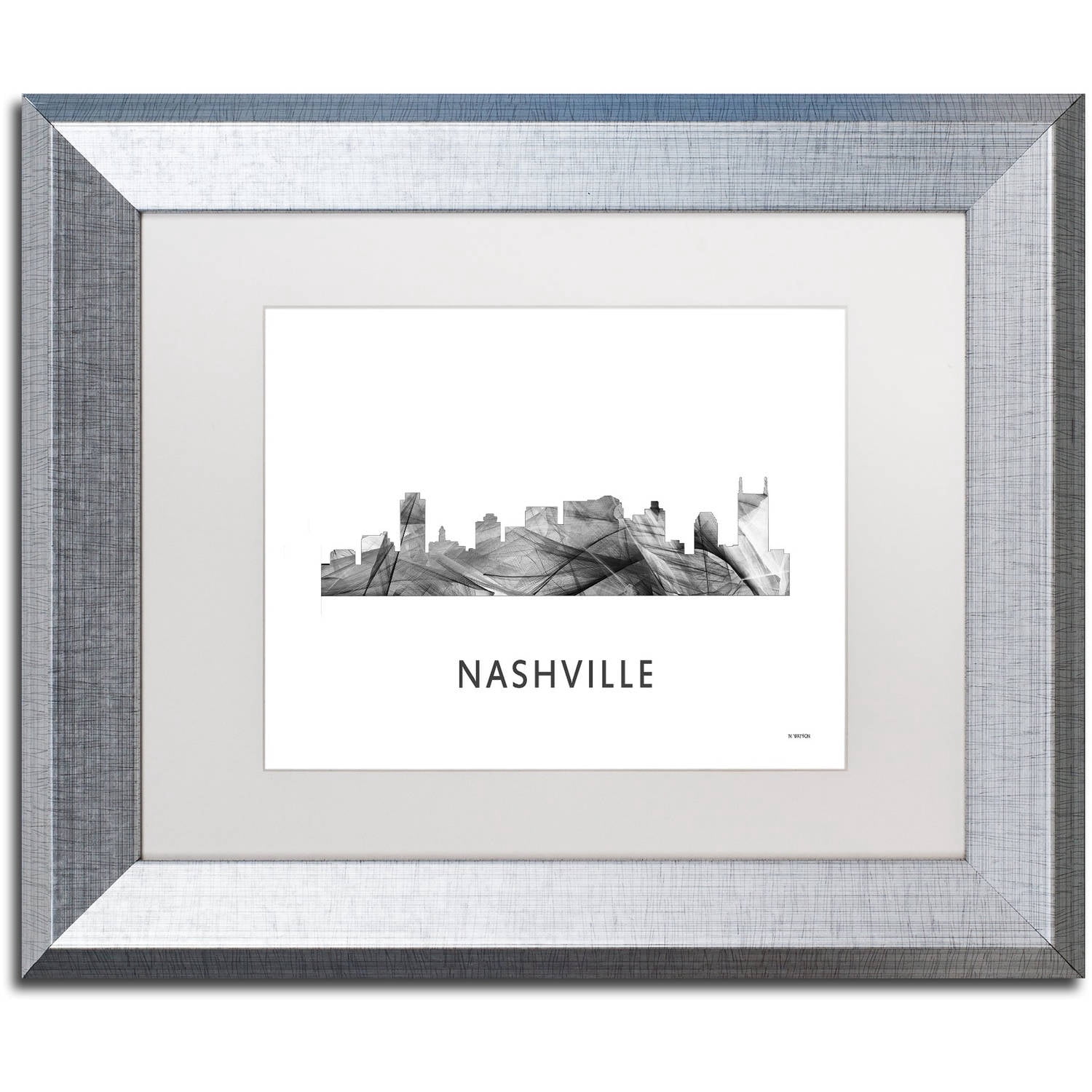 Trademark Fine Art 'Nashville Tennessee Skyline WB-BW' Canvas Art by Marlene Watson, White Matte, Silver Frame