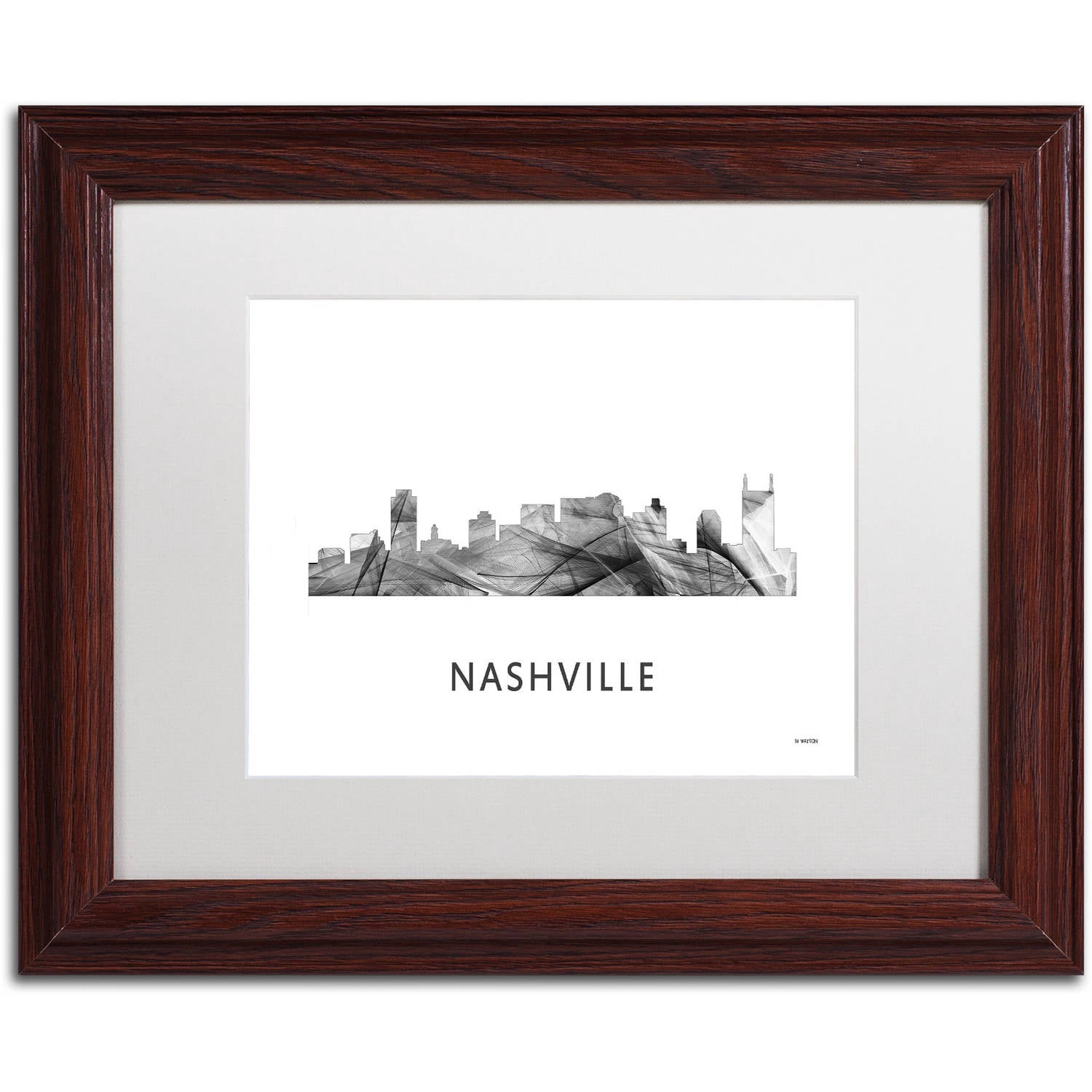 Trademark Fine Art 'Nashville Tennessee Skyline WB-BW' Canvas Art by Marlene Watson, White Matte, Wood Frame