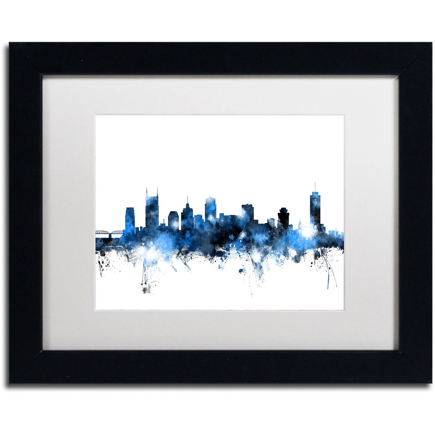 Trademark Fine Art "Nashville Tennessee Skyline White" Canvas Art by Michael Tompsett, White Matte, Black Frame