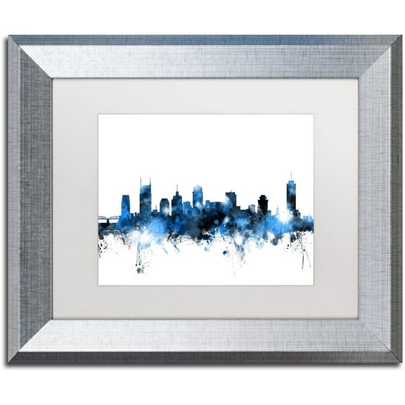 Trademark Fine Art "Nashville Tennessee Skyline White" Canvas Art by Michael Tompsett, White Matte, Silver Frame