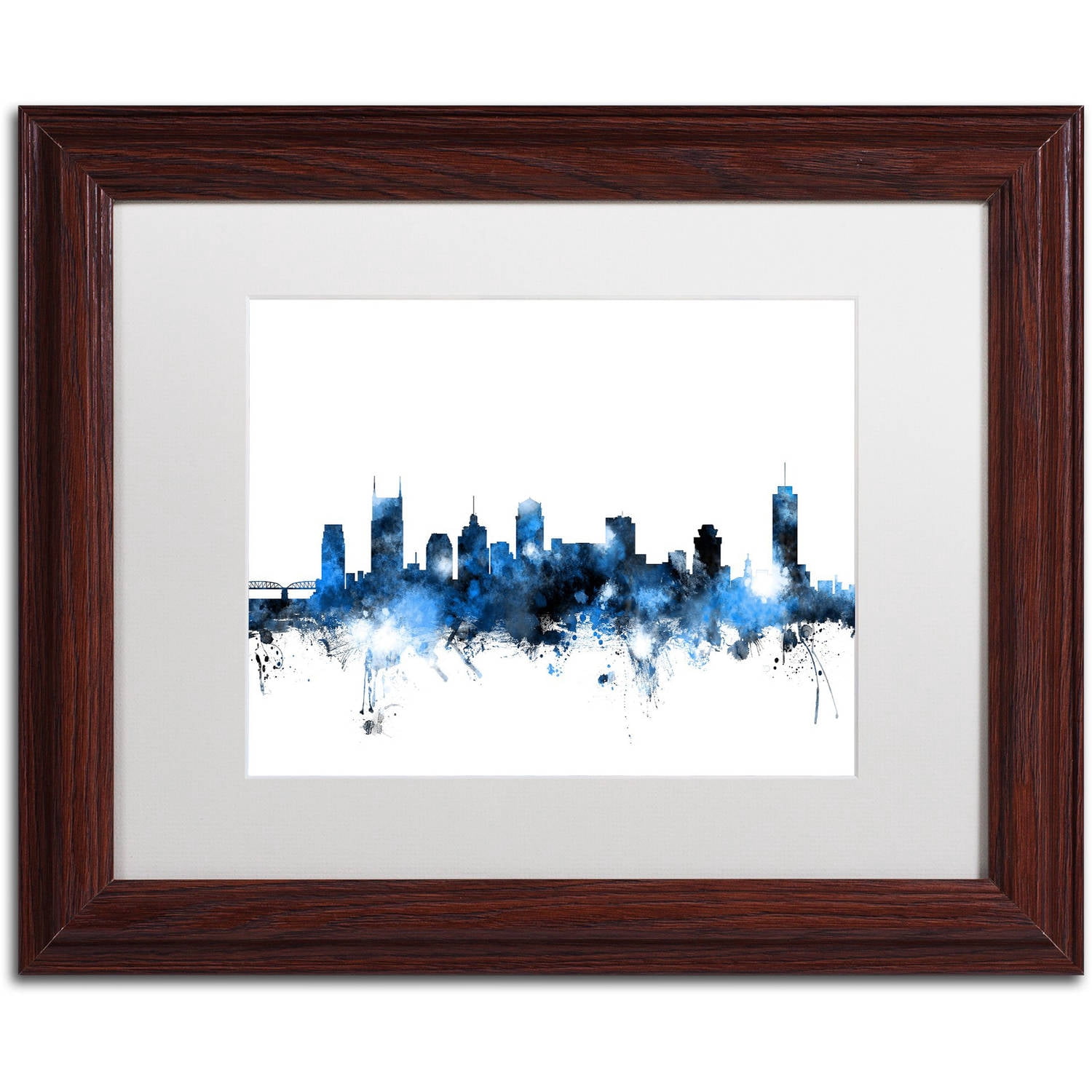 Trademark Fine Art "Nashville Tennessee Skyline White" Canvas Art by Michael Tompsett, White Matte, Wood Frame