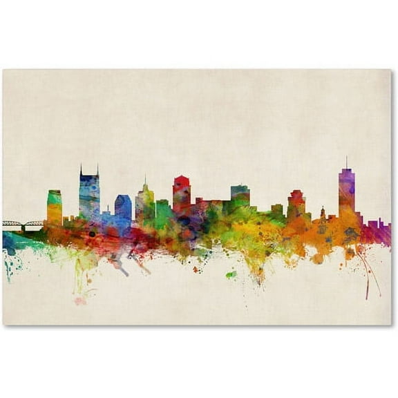 Trademark Fine Art Michael Tompsett Nashville Watercolor Skyline Canvas Wall Art - 12x19
