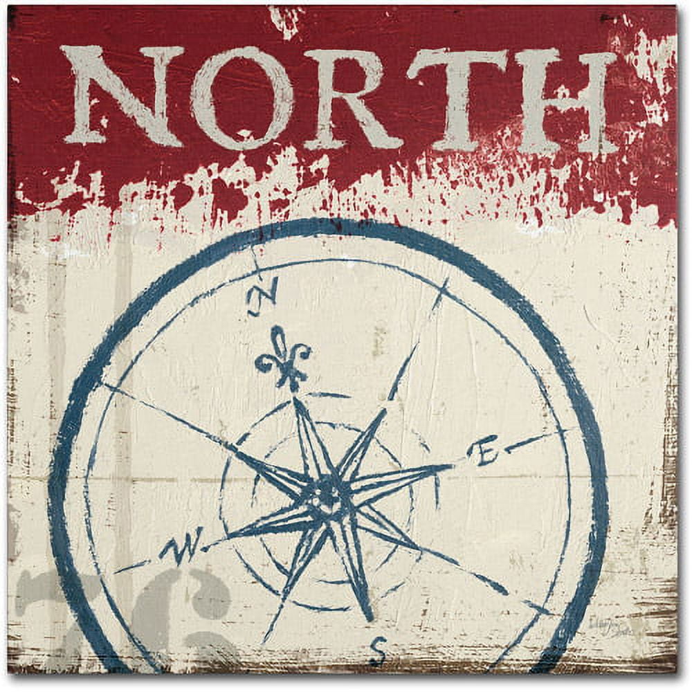 Nautical Compass Red and Beige Canvas Wall Art